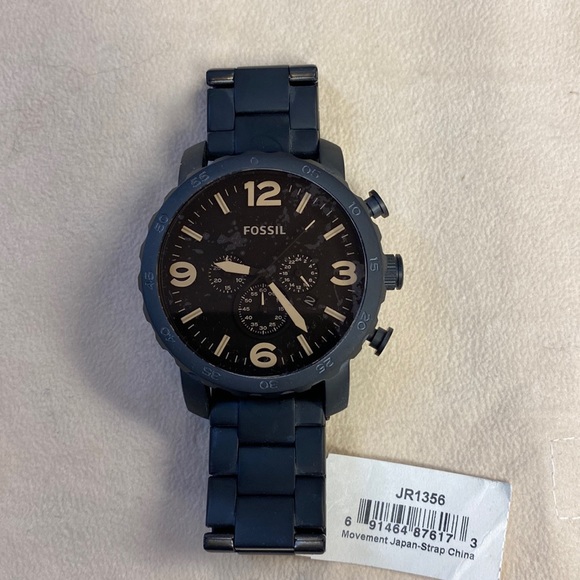 Fossil Nate Chrongraph Ion Plated Black Dial Black Steel Strap Watch for Men - JR1356